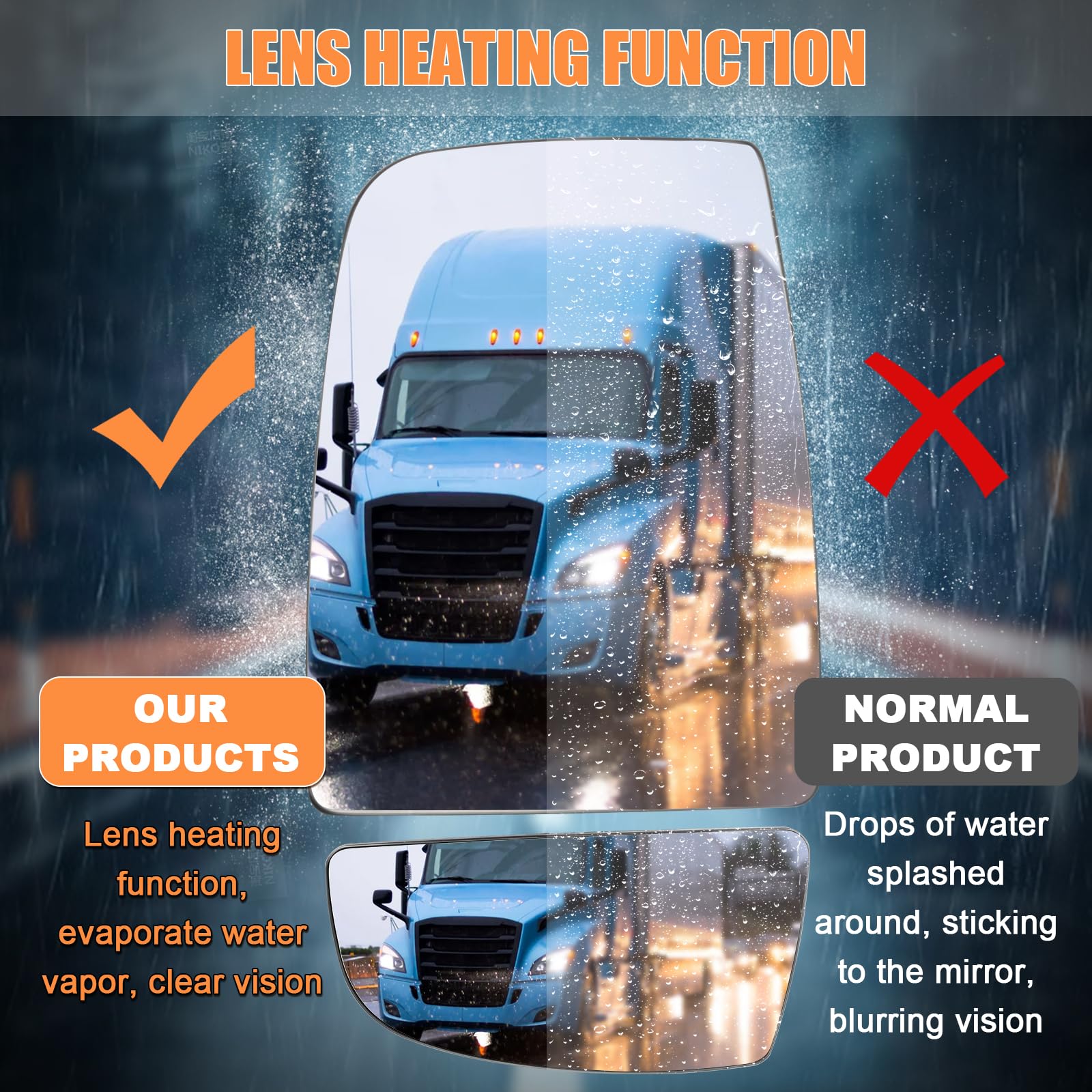 LHCDQSKCW close-up of heated upper mirror glass highlighting fast defogging benefit