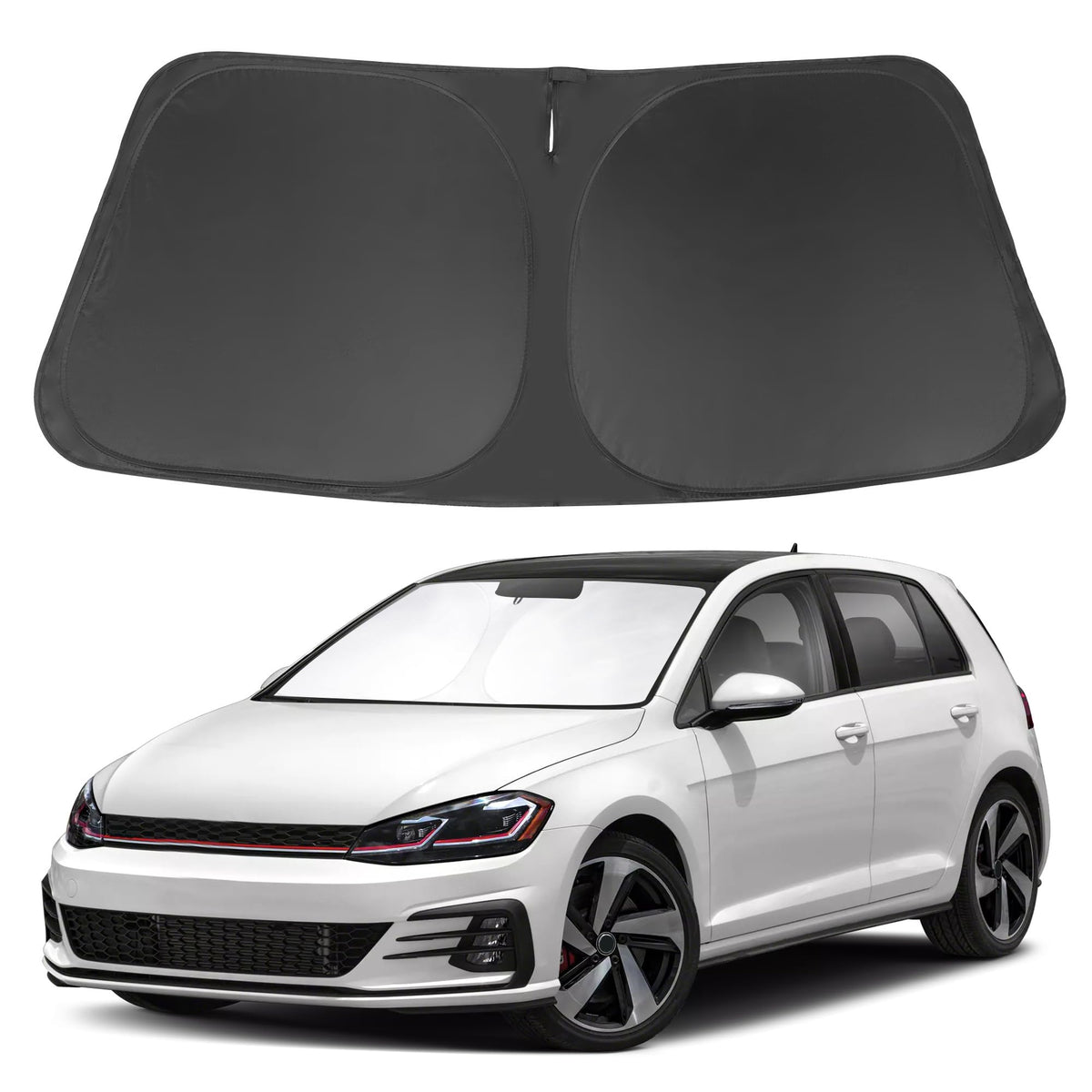 LHFLIVE front view of shade on windshield showing exact fit and protection