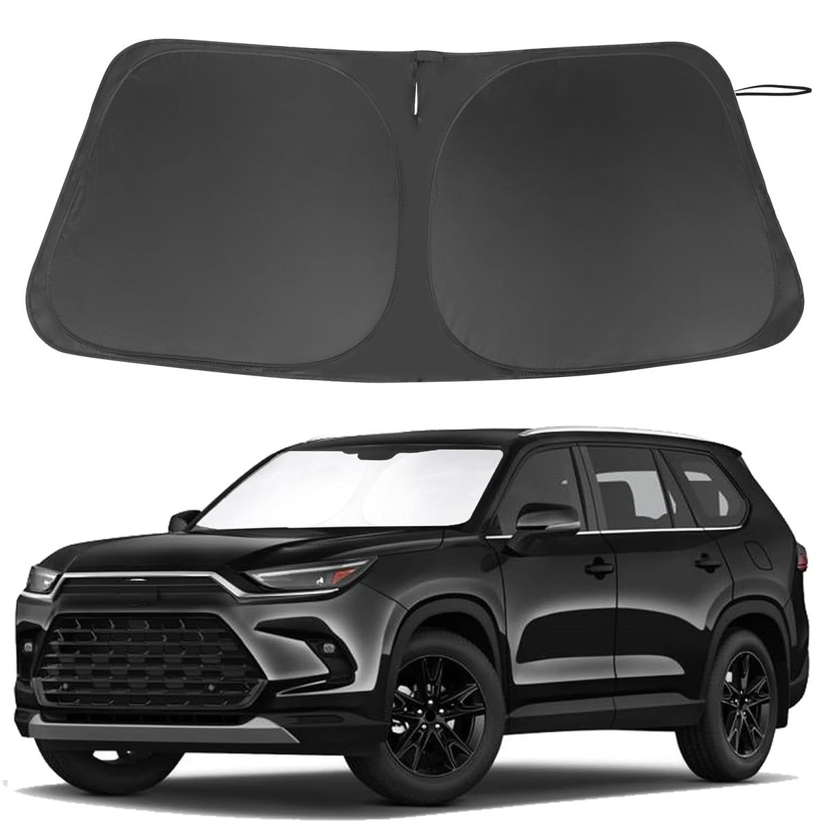 LHFLIVE front packaging for Grand Highlander sun shade showing fit and labeling and easy selection