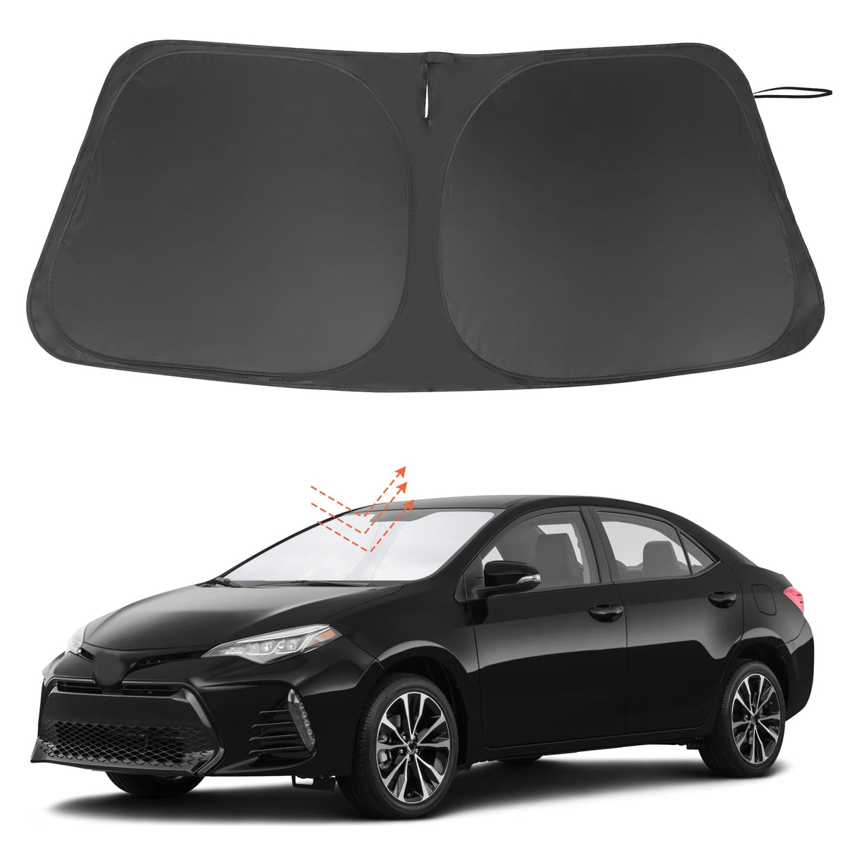 LHFLIVE front view of sun shade showing full windshield coverage and clean fit
