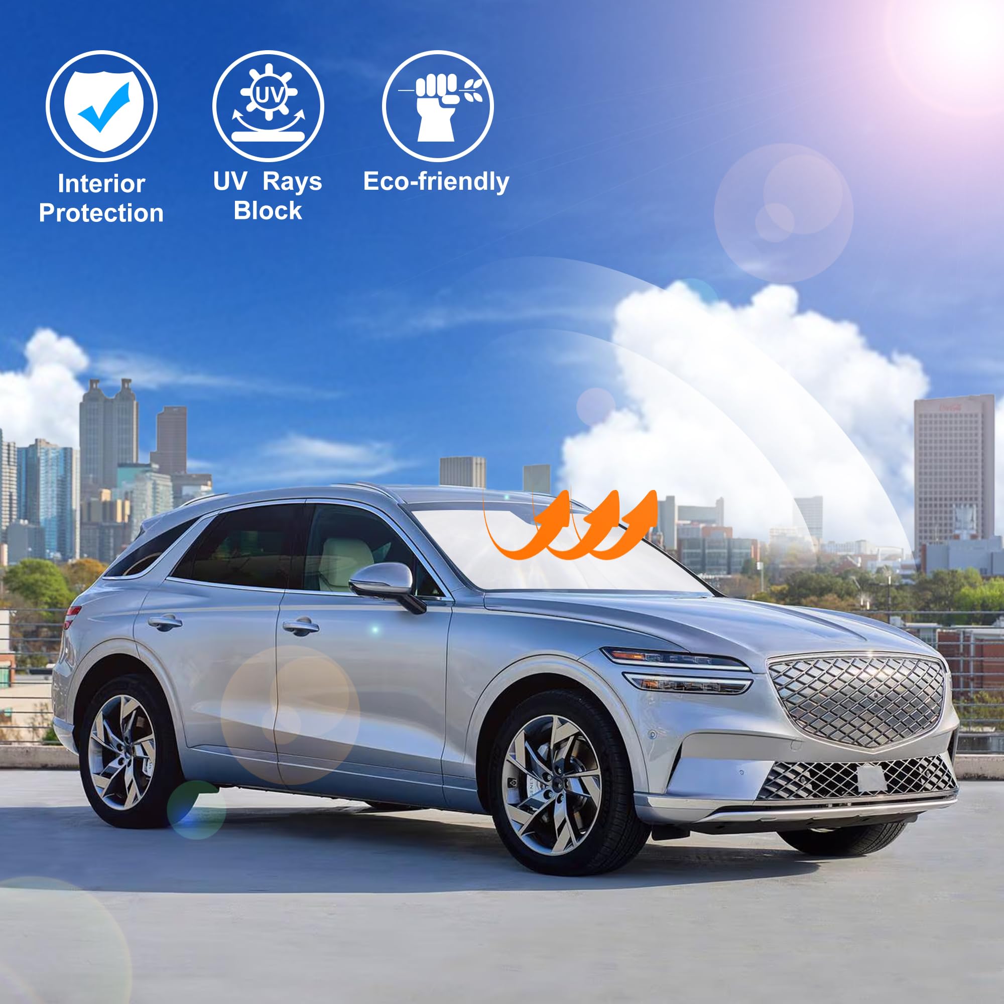 LHFLIVE lifestyle shot with GV70 parked under sun demonstrating protection benefit