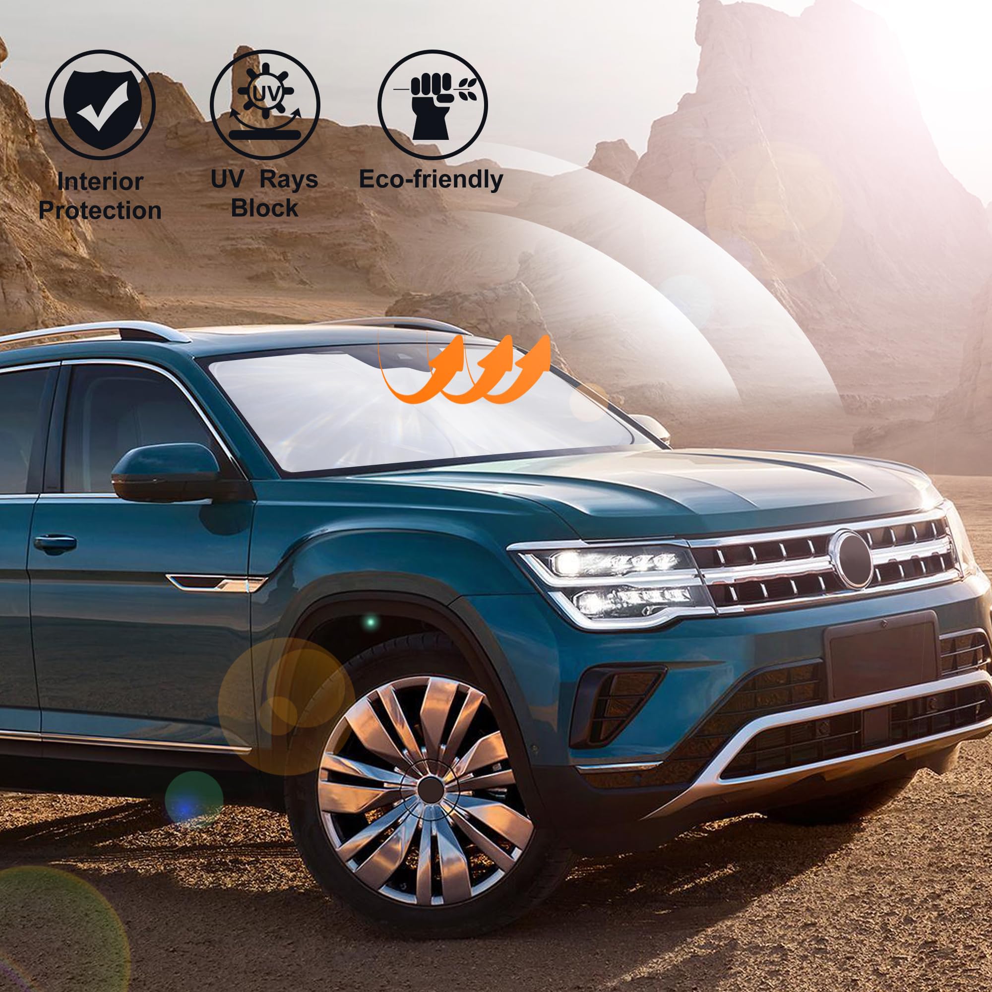 LHFLIVE lifestyle image of parked Atlas with shade reducing interior damage
