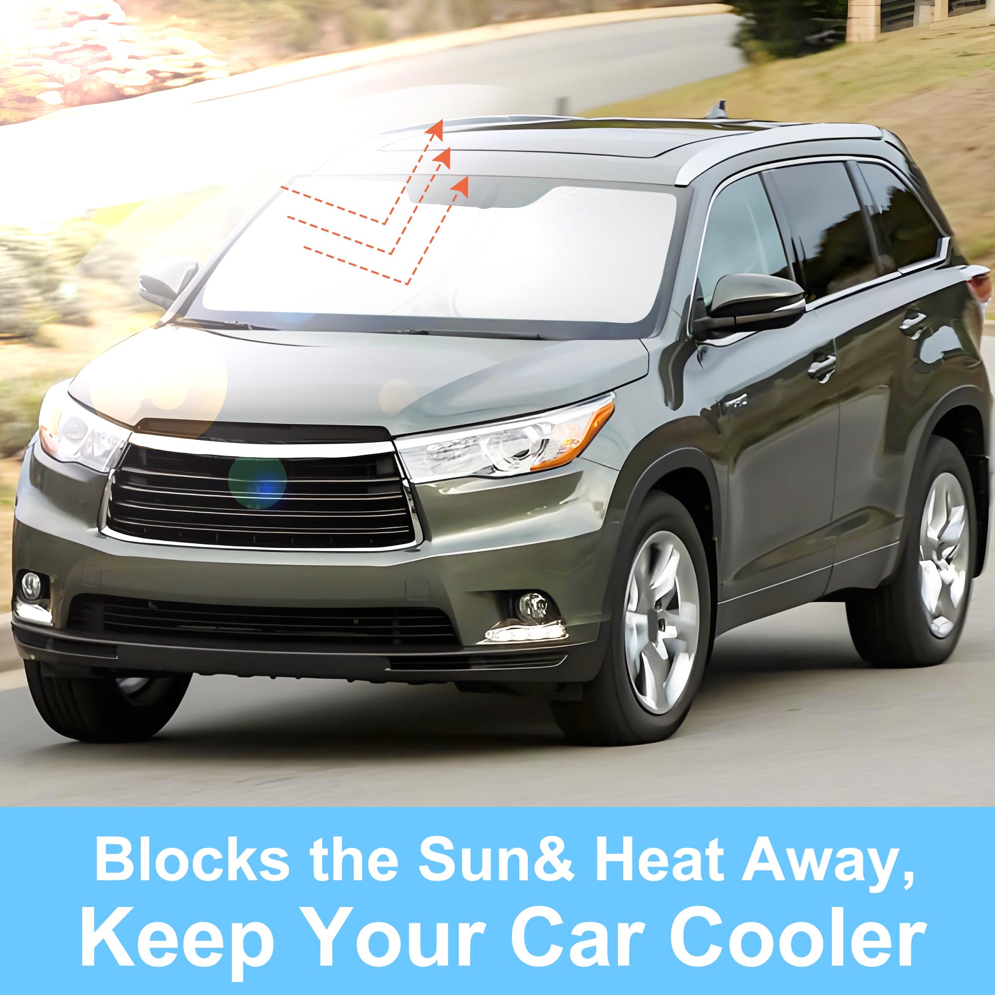 LHFLIVE lifestyle shot of parked Highlander with shade protecting interior