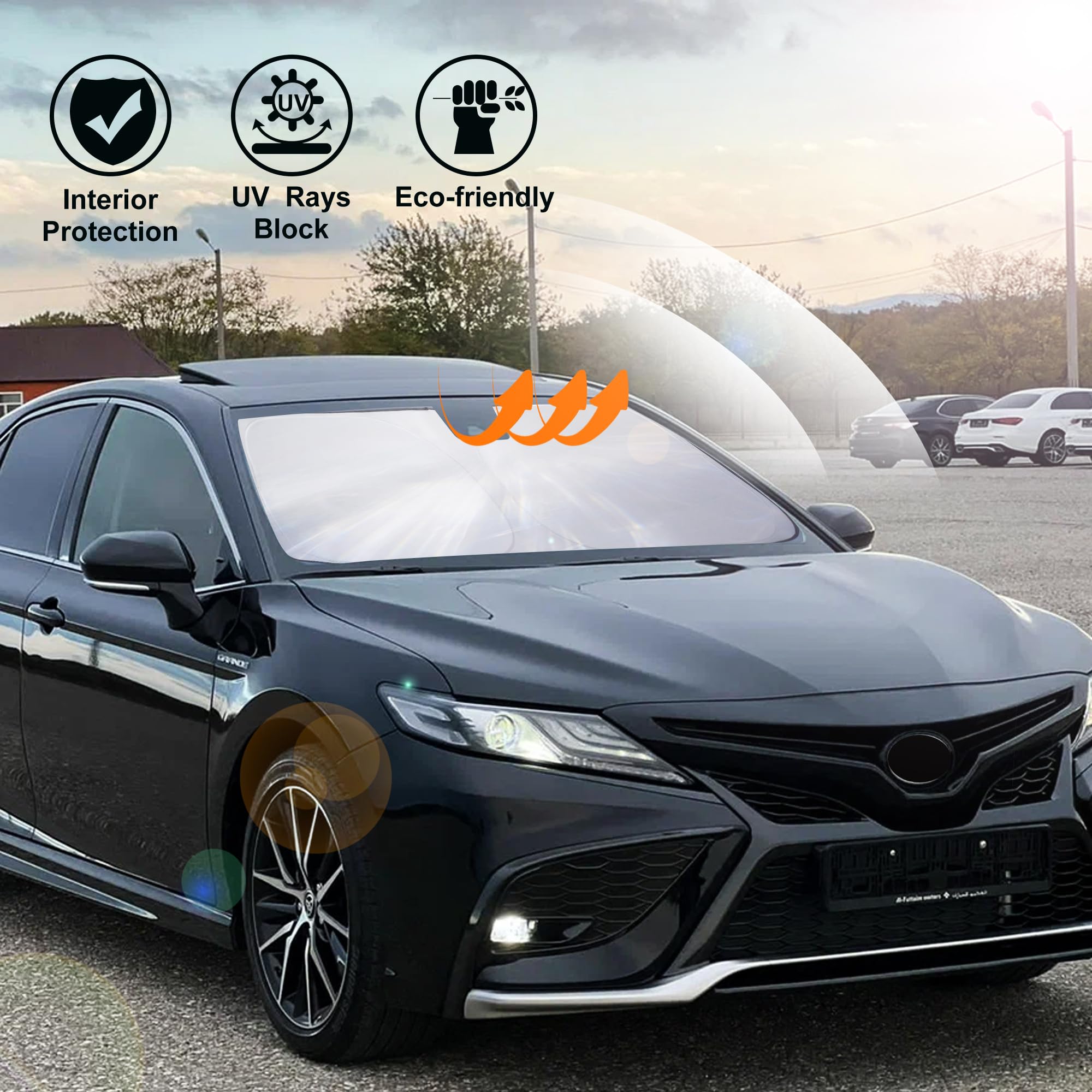 LHFLIVE shade in a parking lot protecting interior and lowering cabin temperature