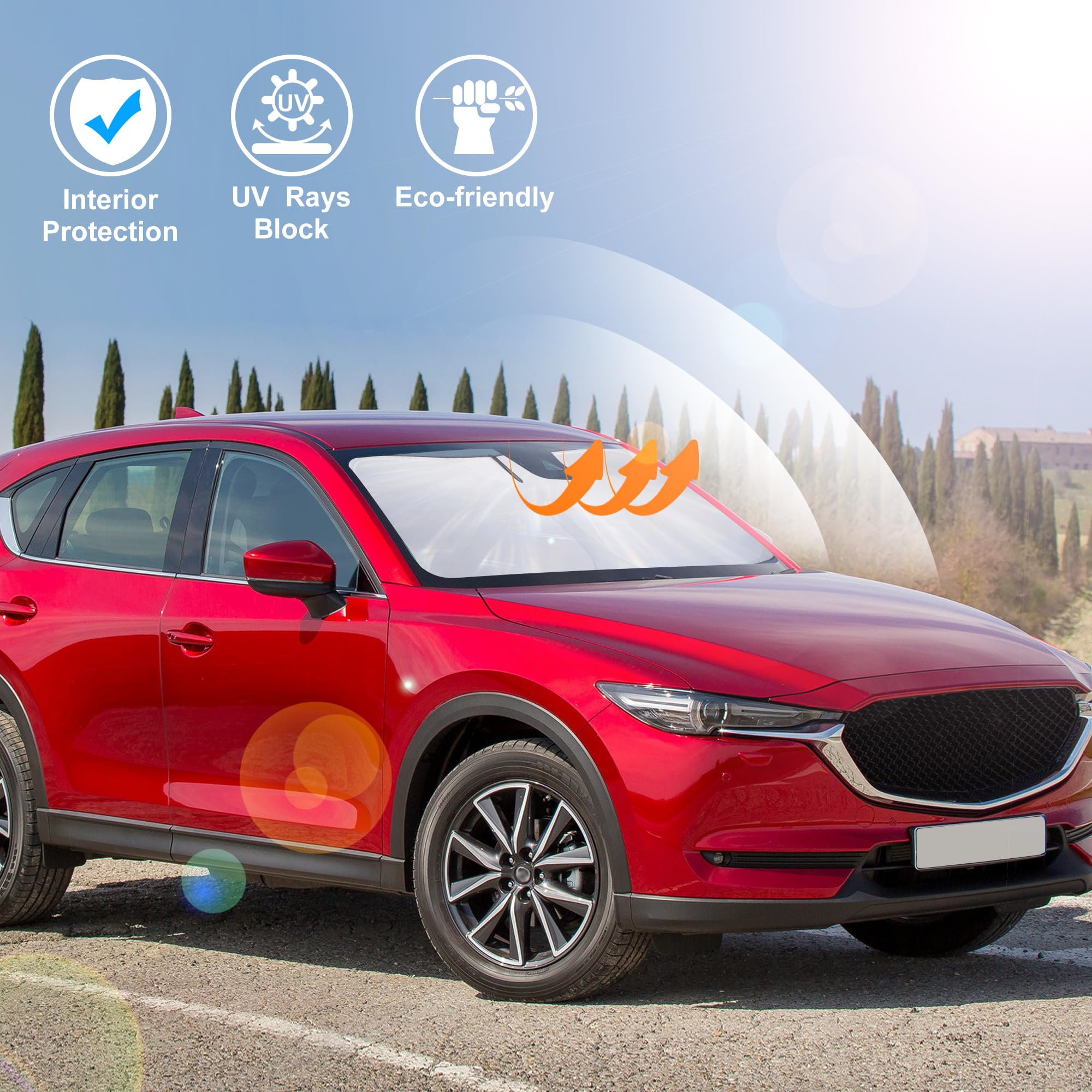 LHFLIVE sun shade in parked Mazda CX‑5 lifestyle scene protecting interior