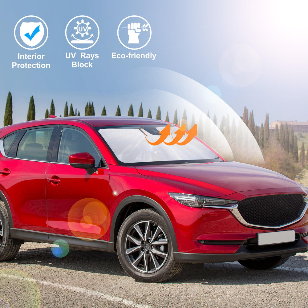 LHFLIVE sun shade in parked Mazda CX‑5 lifestyle scene protecting interior