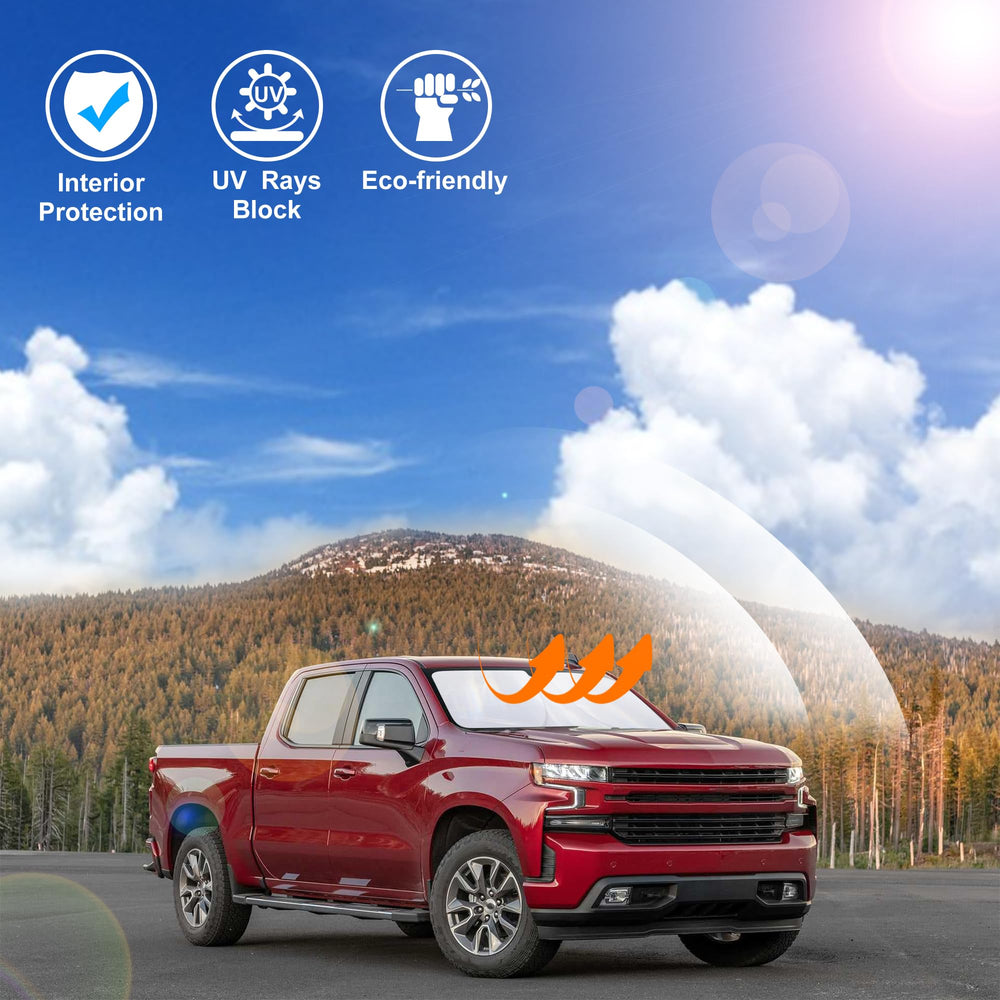 LHFLIVE shade inside parked Silverado in driveway reducing cabin heat