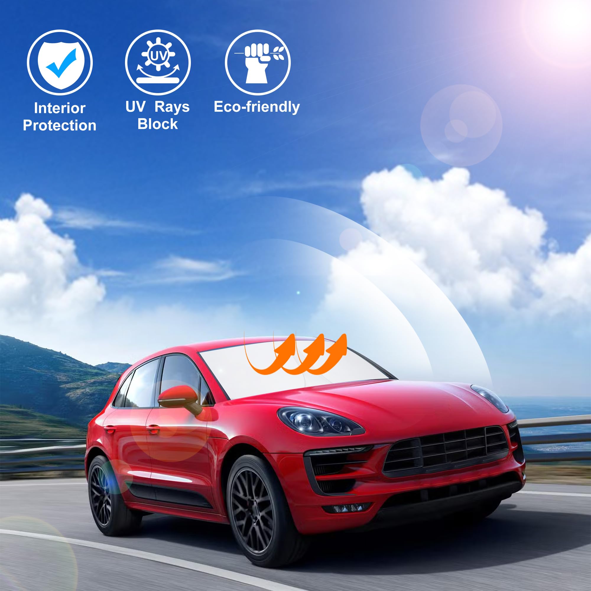 LHFLIVE lifestyle shot of Macan in driveway with shade protecting interior from sun