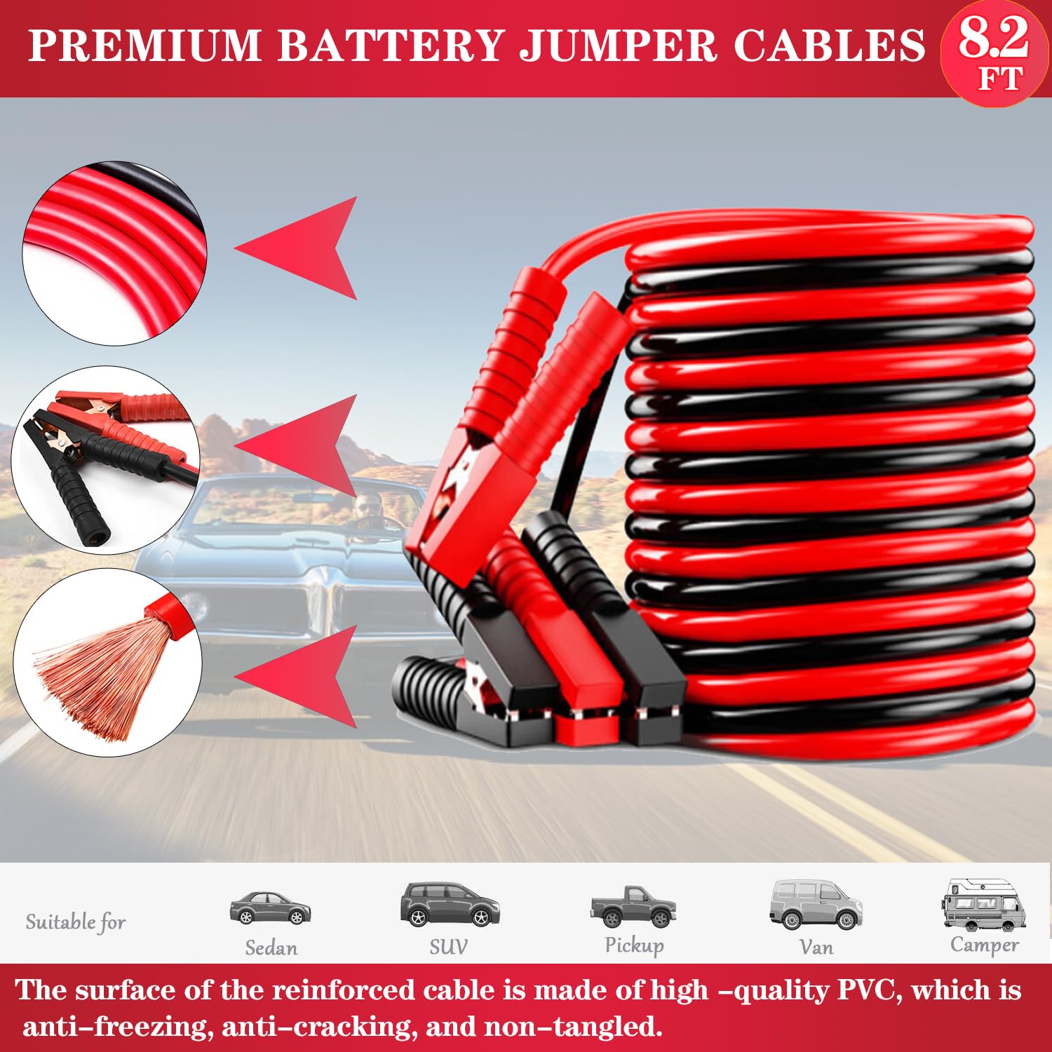 LIANXIN close-up of UL-listed jumper cables and PVC-encased clamps for secure grip