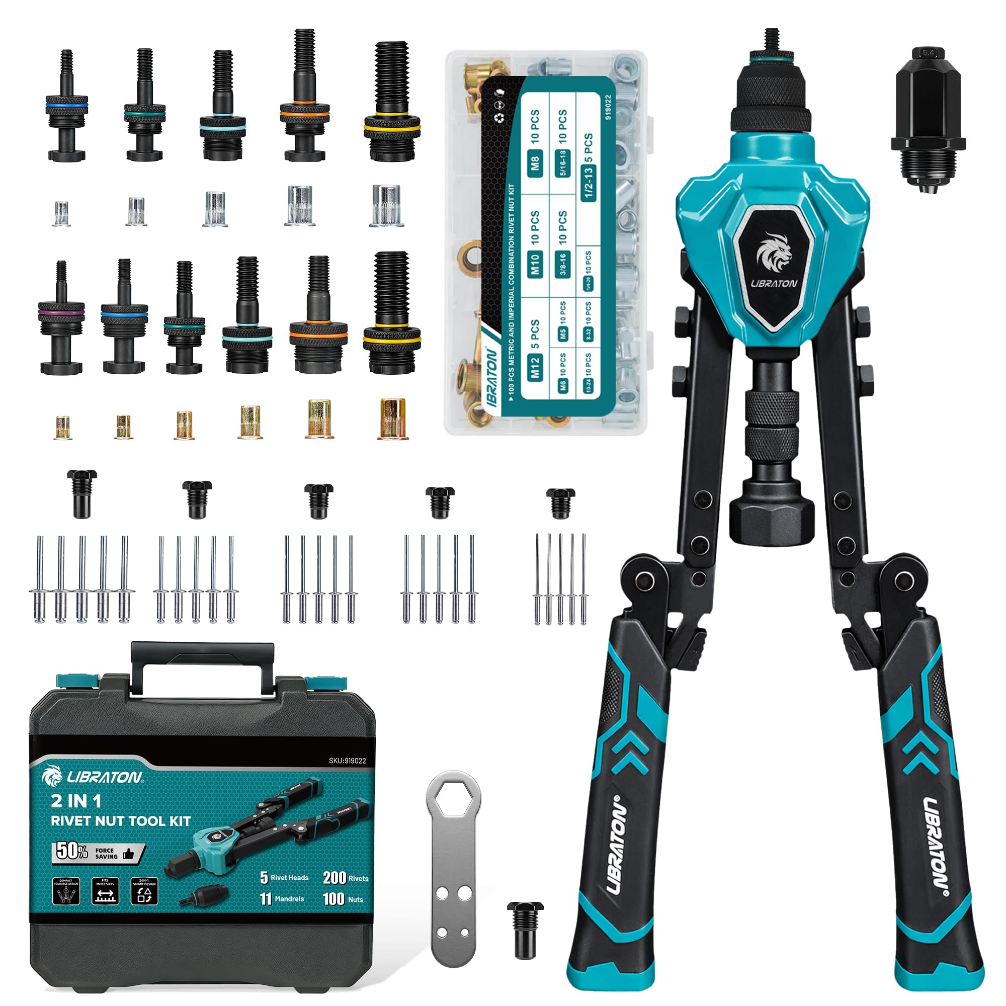 LIBRATON front view showing tool and case for portable fastening