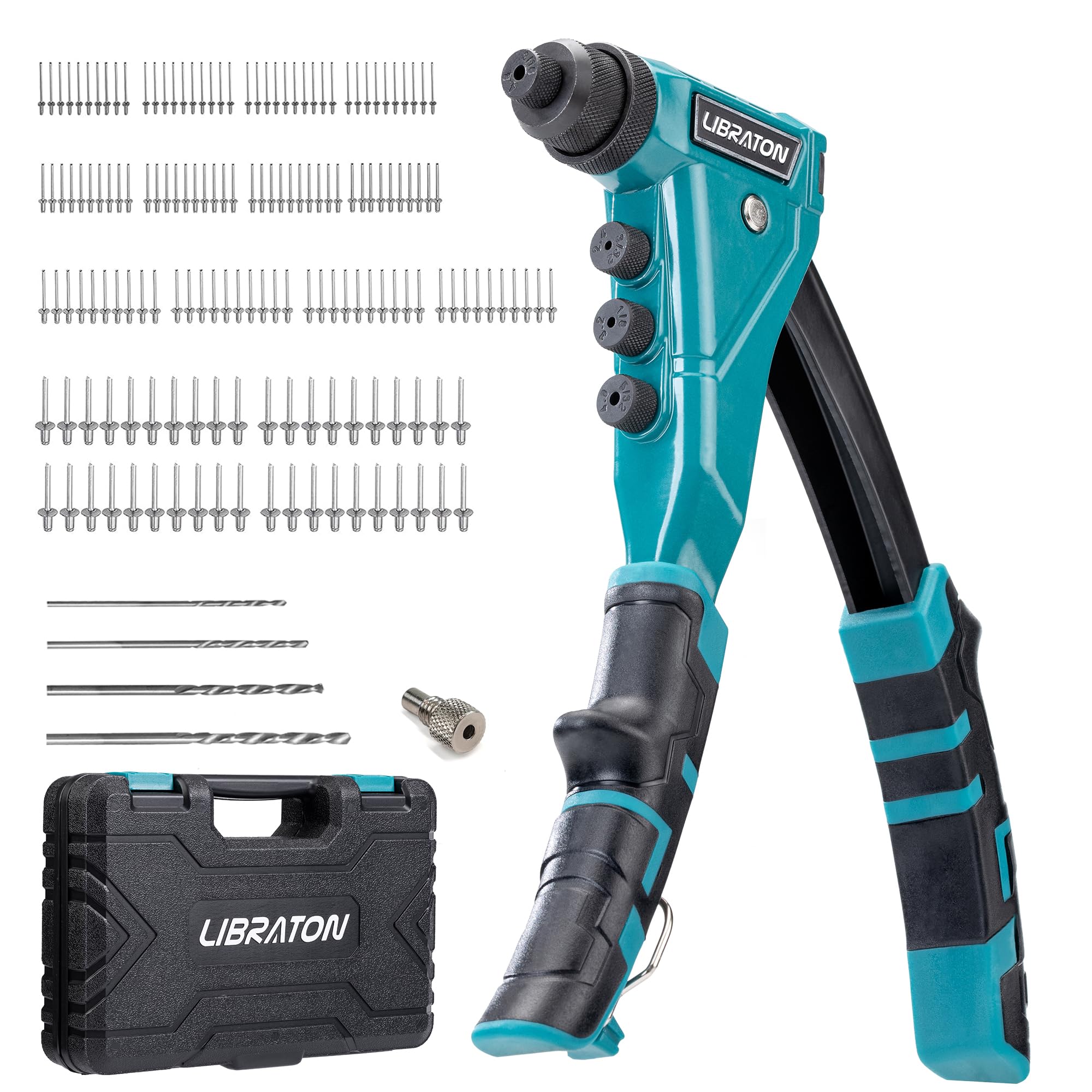 LIBRATON rivet gun with case showing organized kit and portability benefits