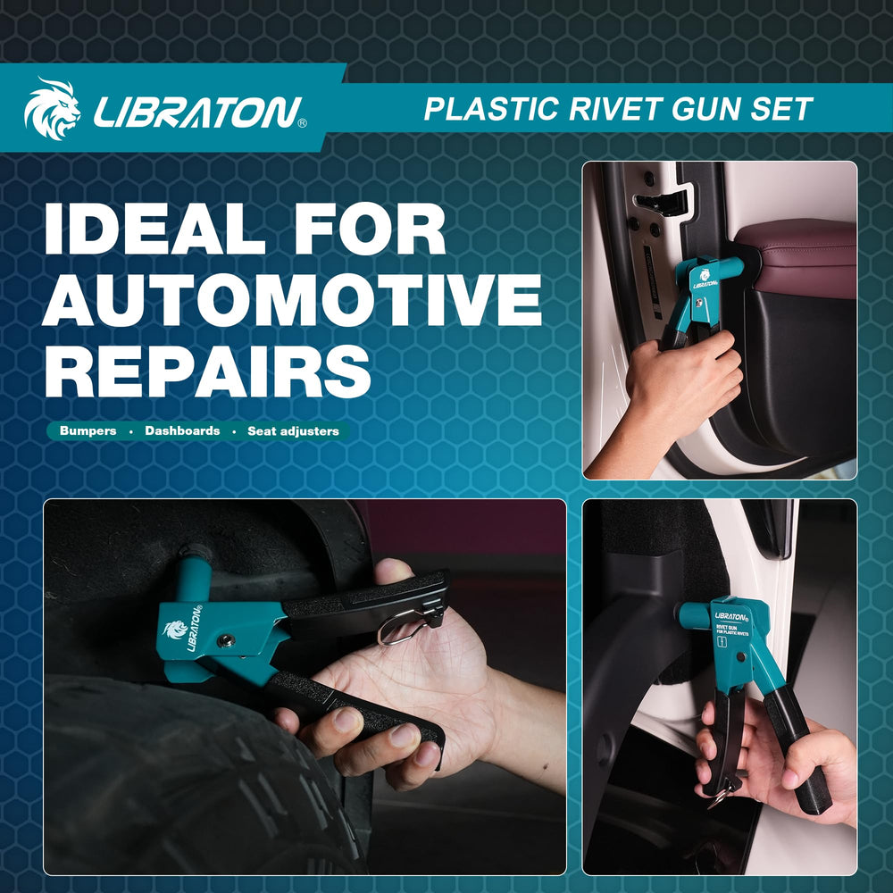 LIBRATON rivet gun under fender demonstrating access to cramped areas