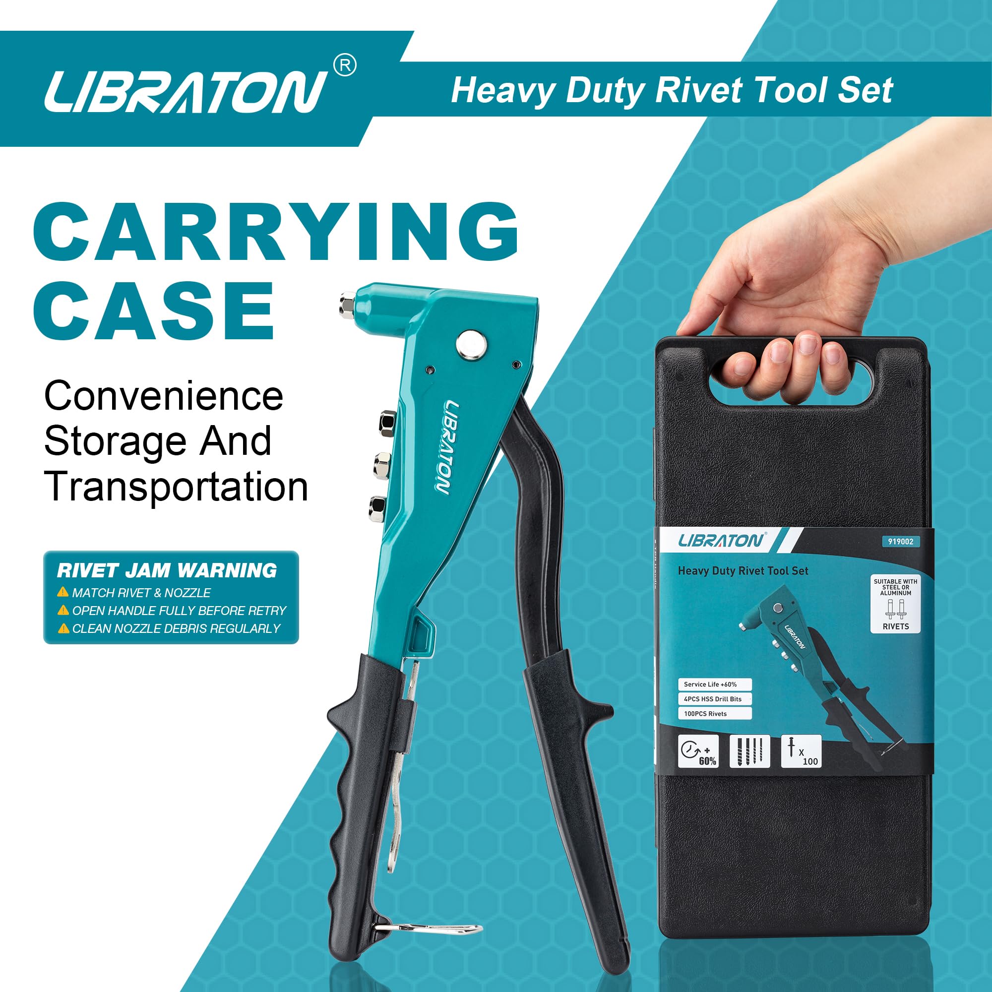 LIBRATON rivets and HSS drills in case for complete job readiness