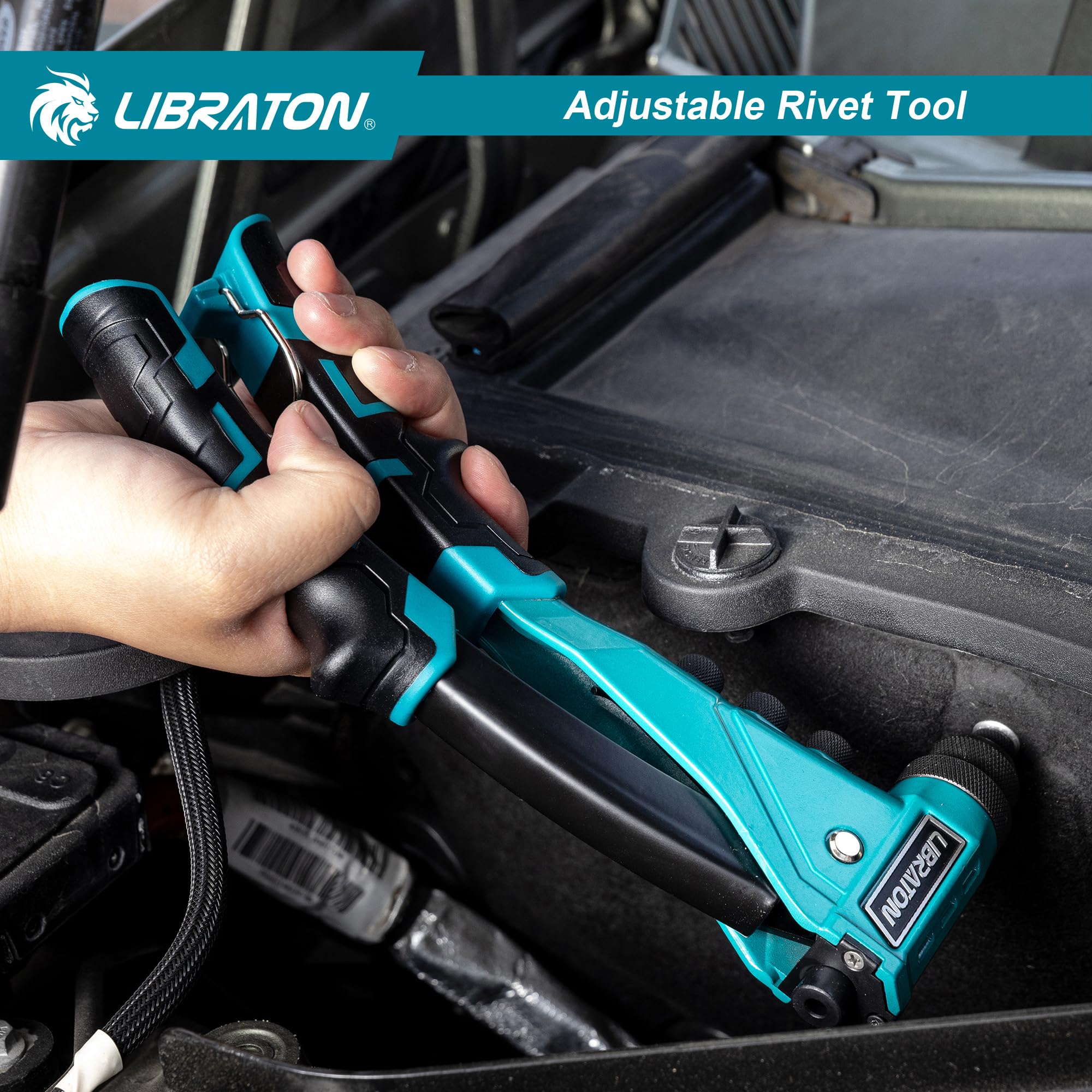 LIBRATON rivet gun next to coin shows compact size and scale advantage