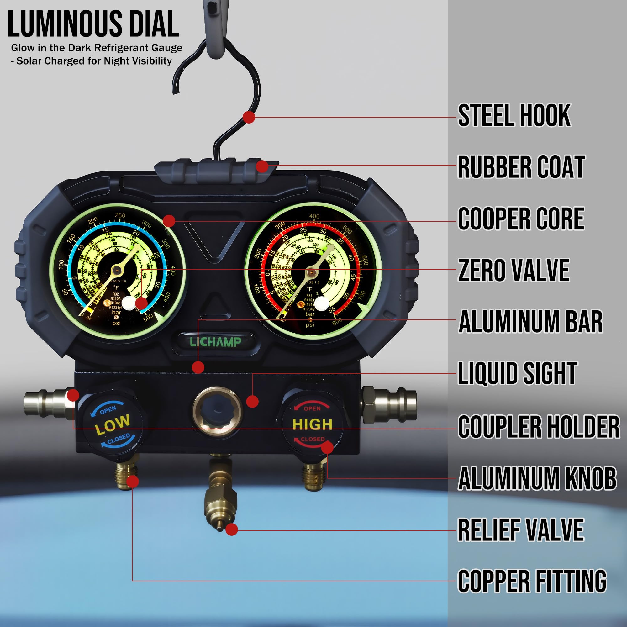 Lichamp close-up glow-in-dark dials for accurate low-light readings