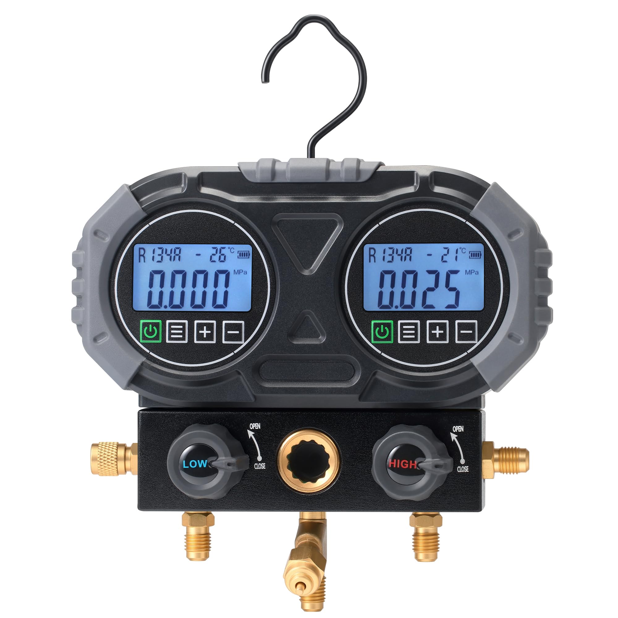 Lichamp digital manifold front view showing ports and compact body for quick service