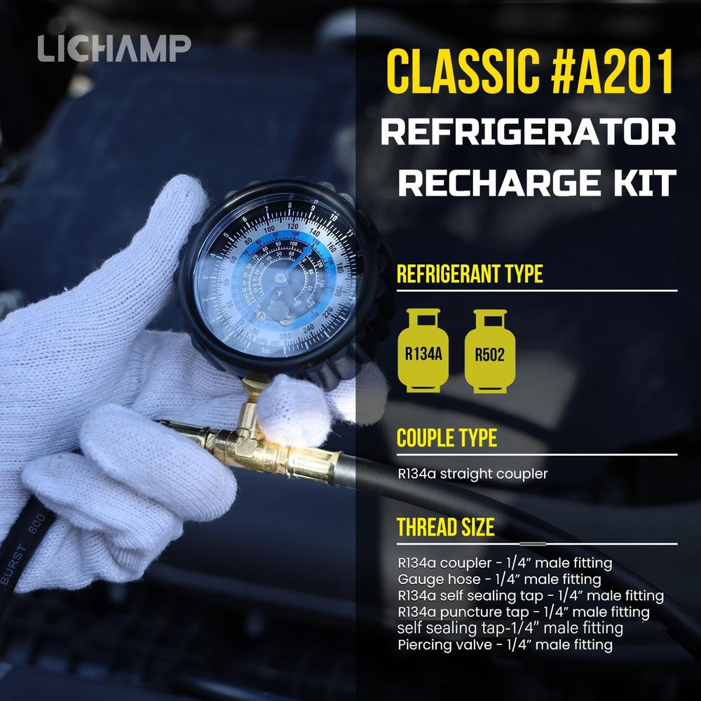 Lichamp gauge close-up with clear Fahrenheit scale for easier pressure reading