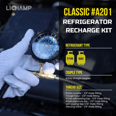 Lichamp gauge close-up with clear Fahrenheit scale for easier pressure reading