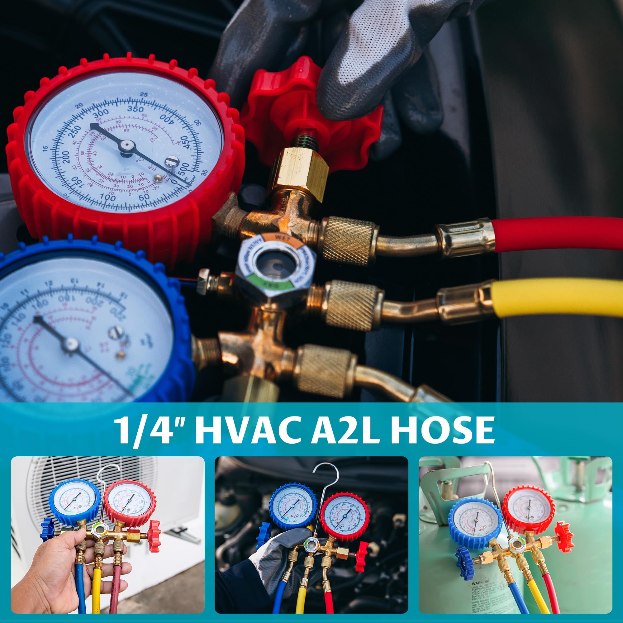 Lichamp hose connected to an automotive A/C port illustrating practical use