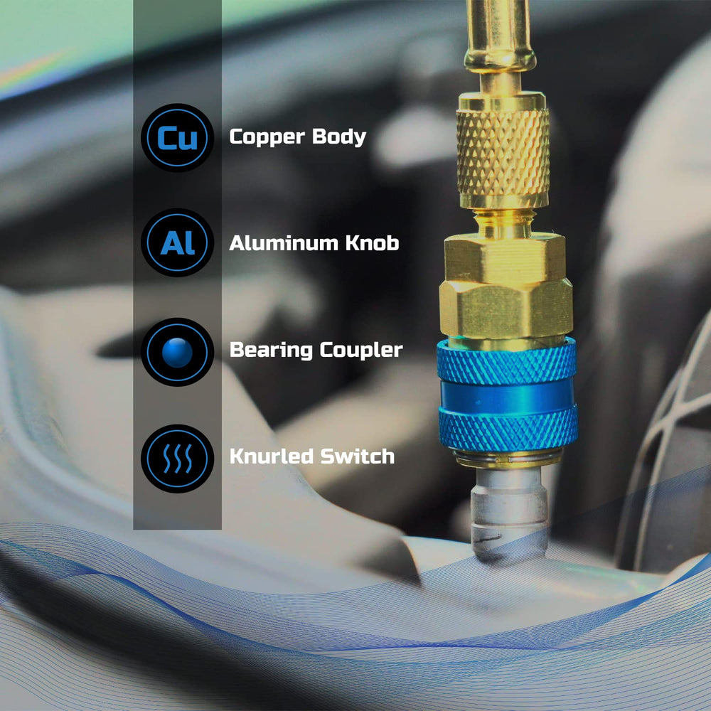 Lichamp connected to vehicle low-side port for quick AC refrigerant topping