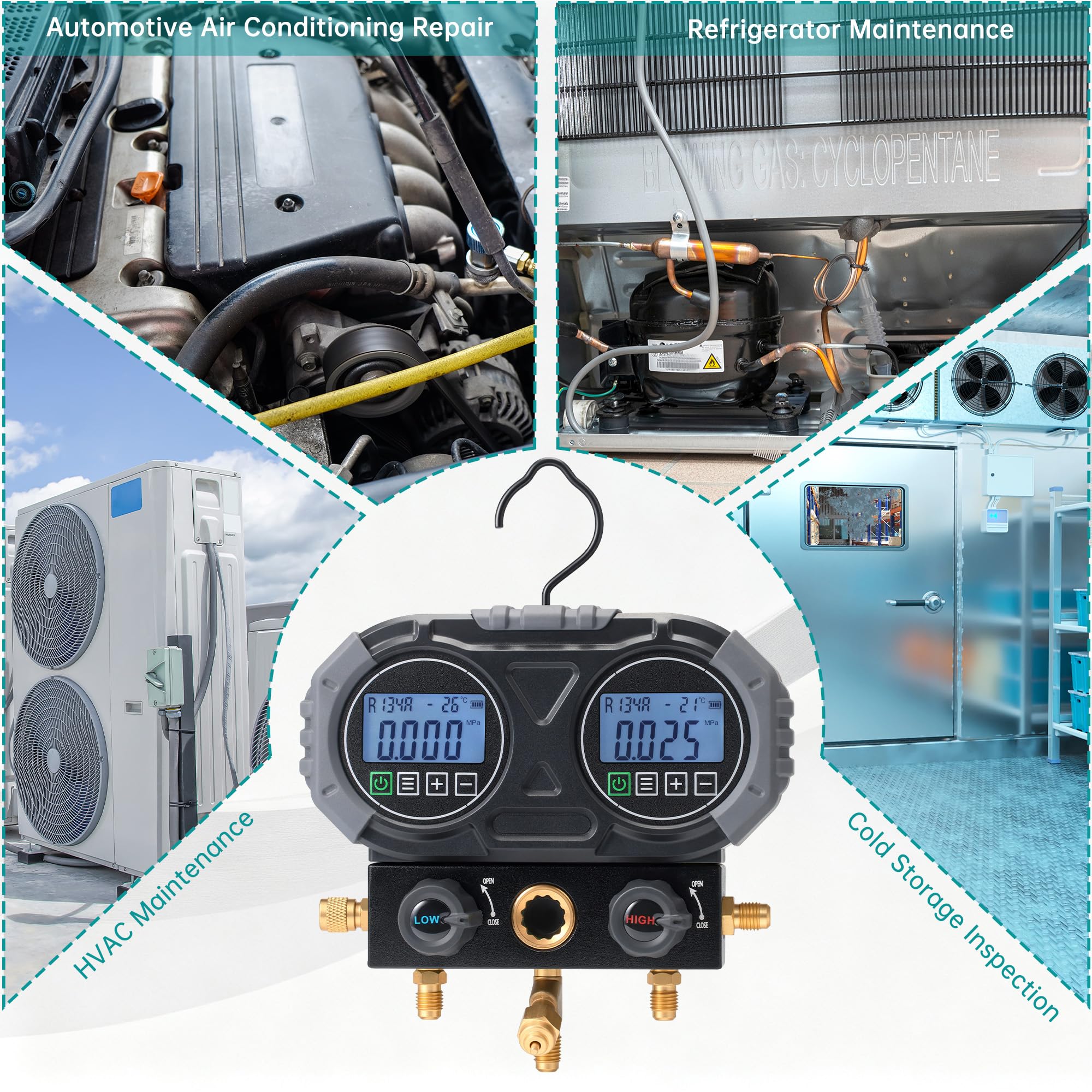 Lichamp manifold in field service setting used by technician to speed HVAC servicing