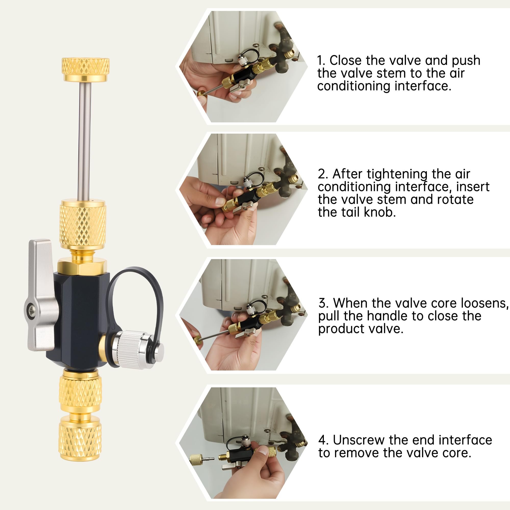 Lichamp tool in use on HVAC service port demonstrating vacuum maintenance