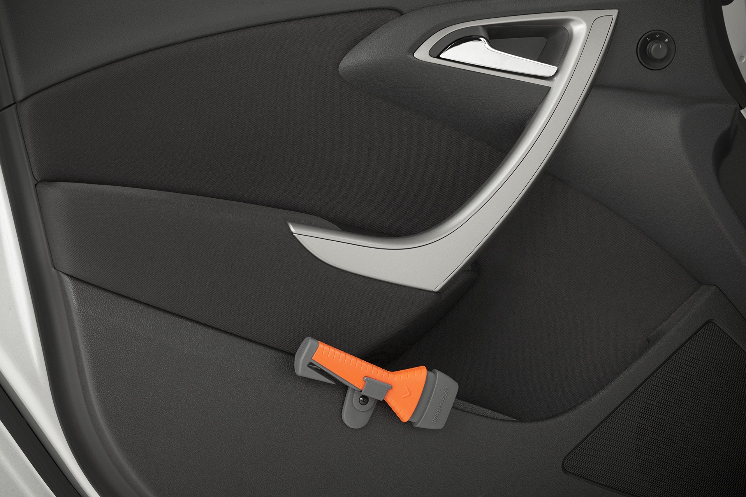 Lifehammer mounted on car door using Quick Click system for easy access