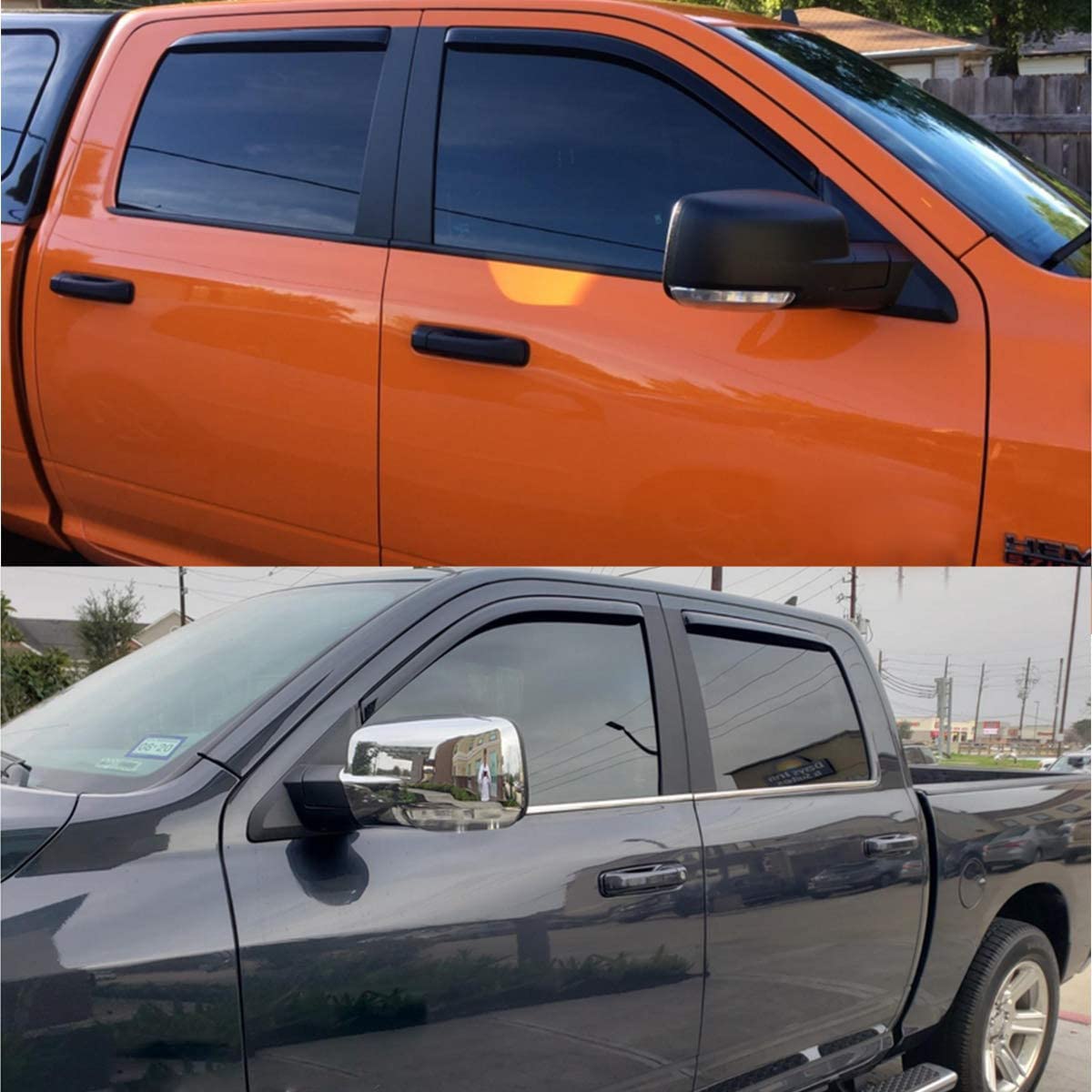 Lightronic installed rear door view on Ram showing rain protection benefit