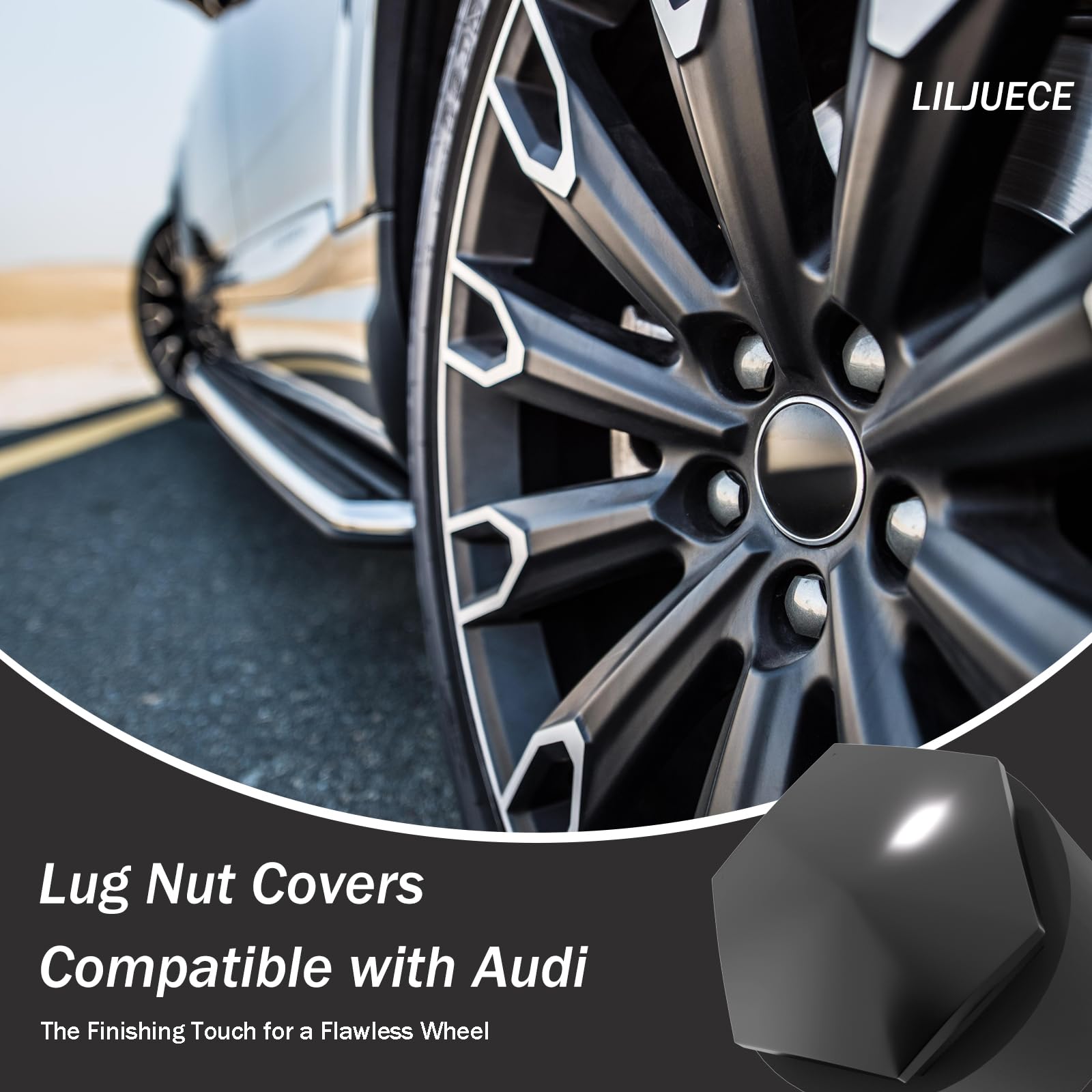 LILJUECE lifestyle shot of Audi parked with upgraded wheel bolt aesthetics