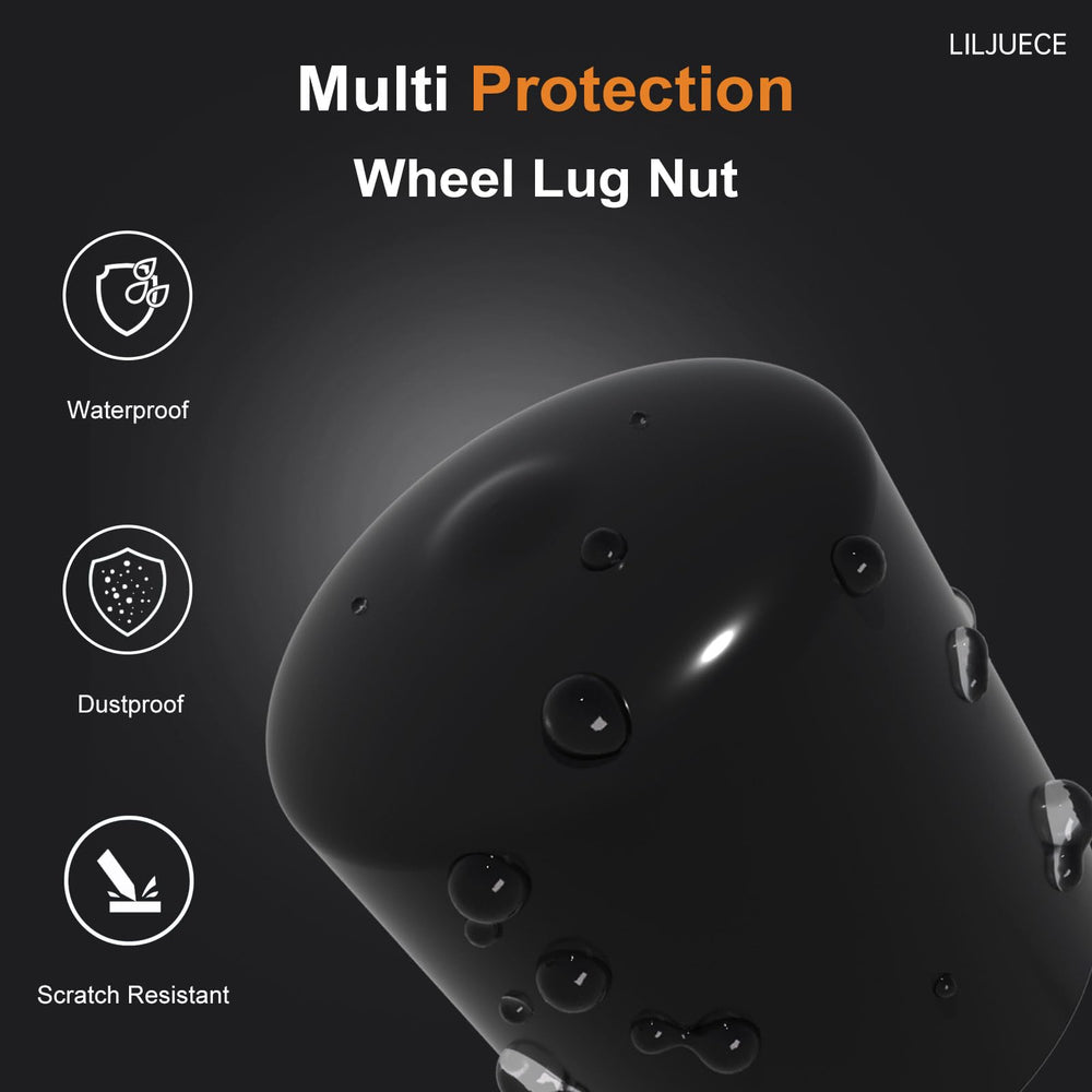 LILJUECE lug nut cover beside ruler showing 21–23mm fit for easy size confirmation