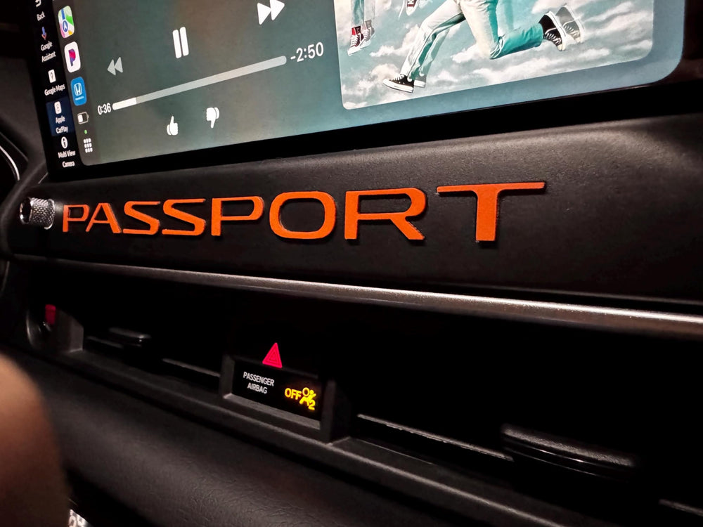 LimitlessParts front-view orange dashboard letters showing raised detail and bold accent
