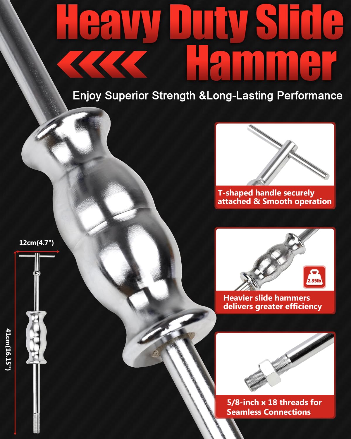 limontek closeup of chrome slide hammer shaft, smooth slide for controlled pulls