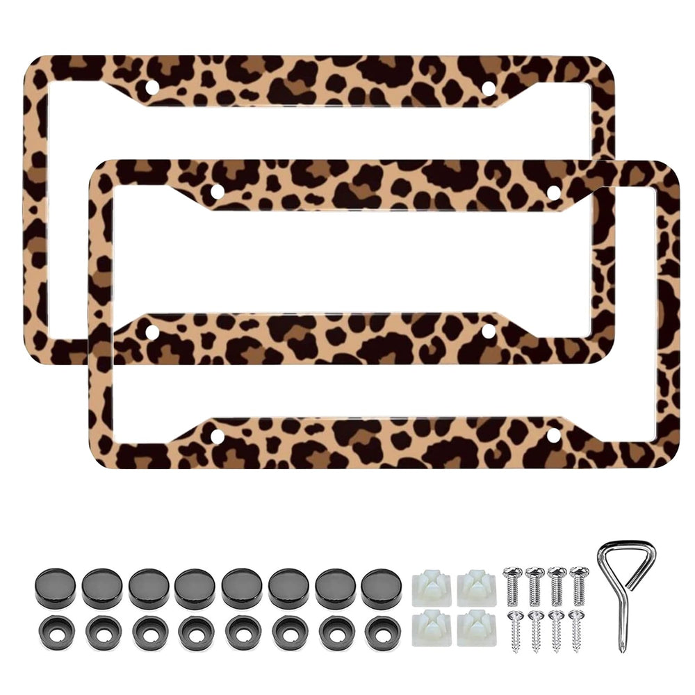 LIN KANG front-facing leopard plate frame showcasing bold design and durability