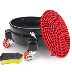 Linforking front view of dolly showing five-wheel base for stable mobility