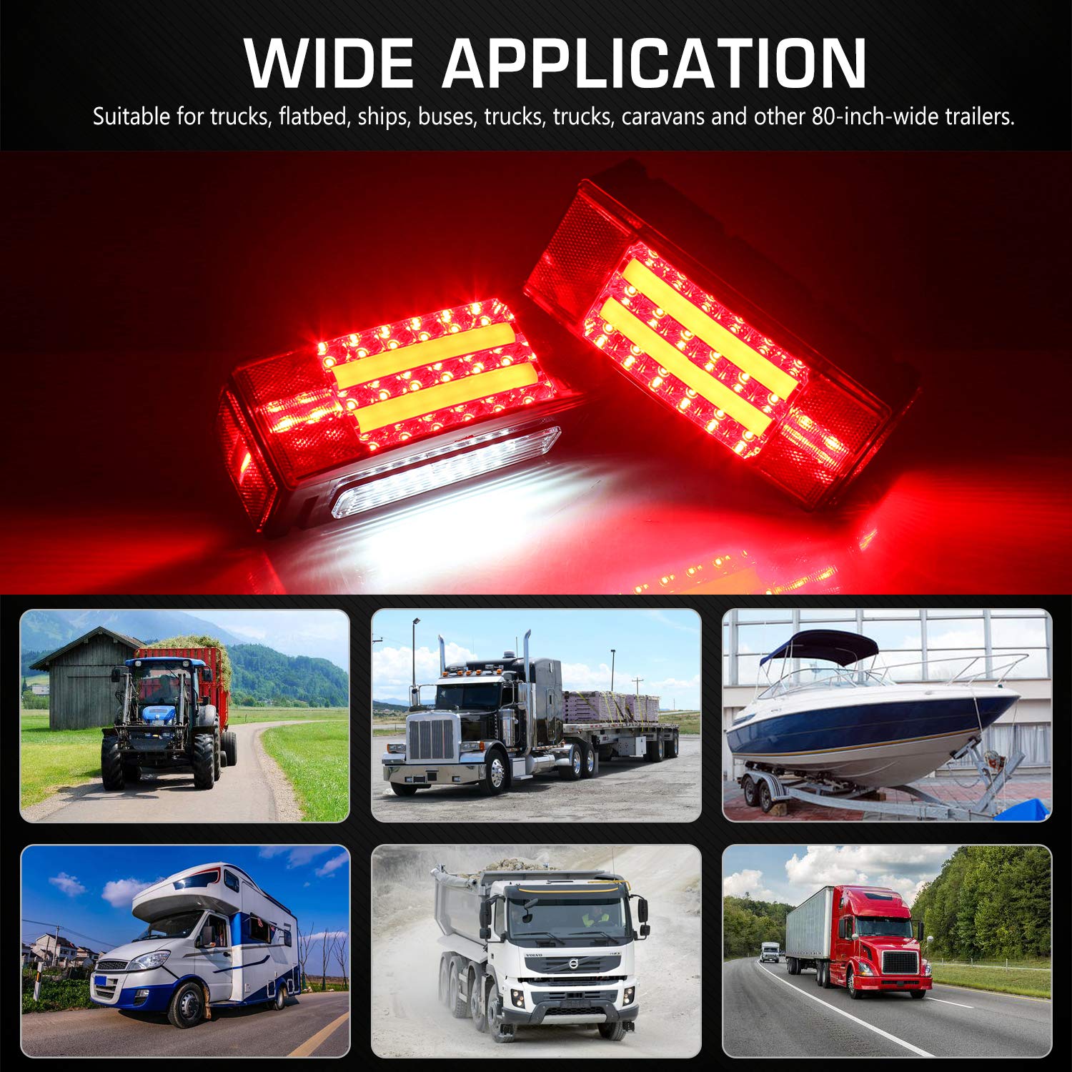 LINKITOM night scene showing bright LEDs enhancing rear visibility for towing safety