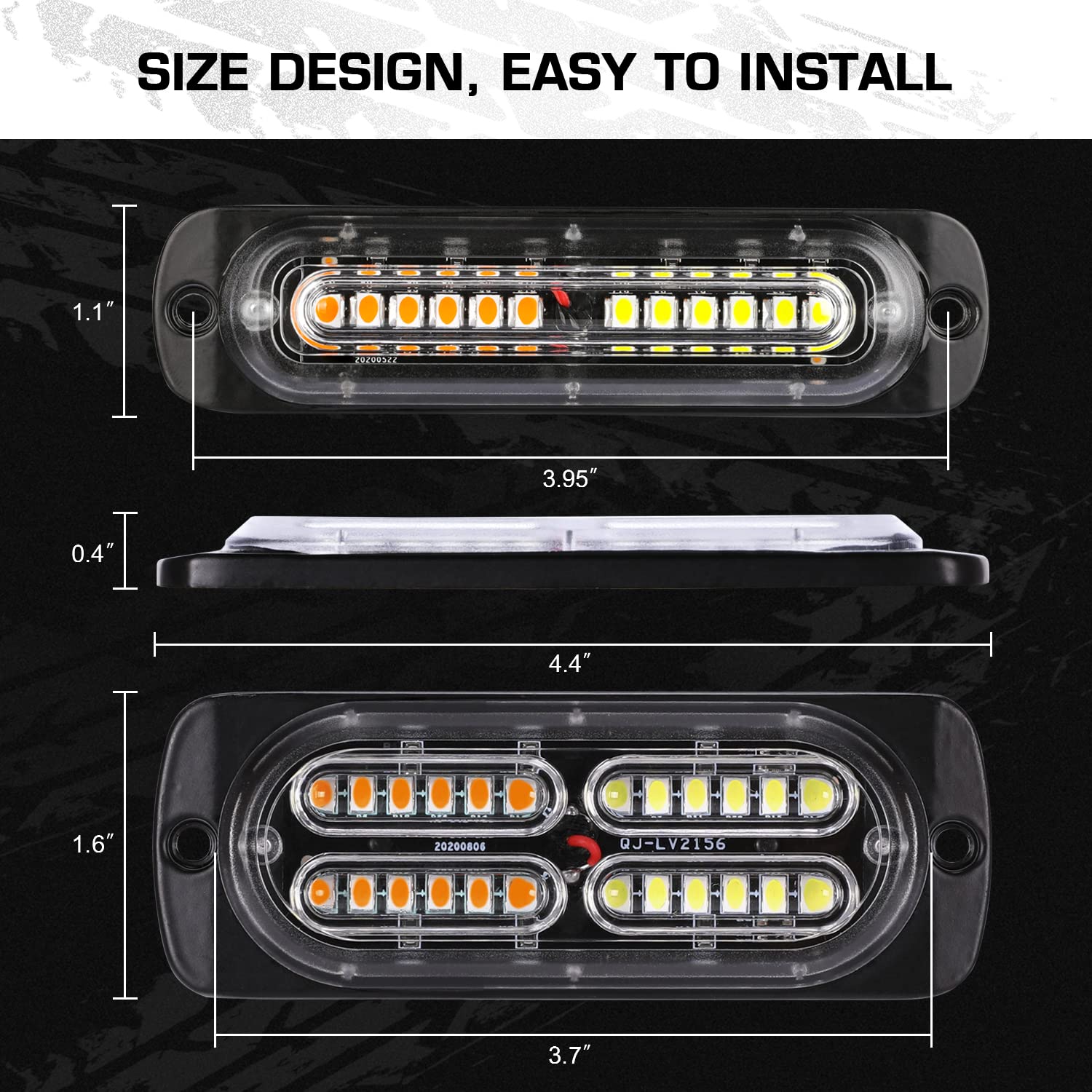LINKITOM amber and white strobes active in dawn driving scene improving noticeability