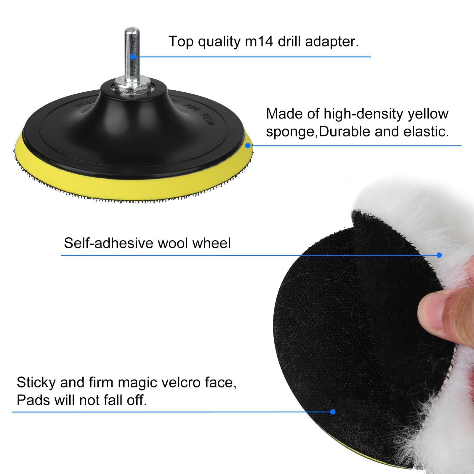 Linkstyle 5" hook-and-loop backing pad paired with M14 adapters for quick setup