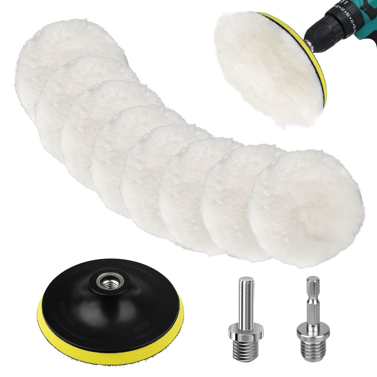 Linkstyle front view of full 11pcs wool pad kit showing contents and benefits
