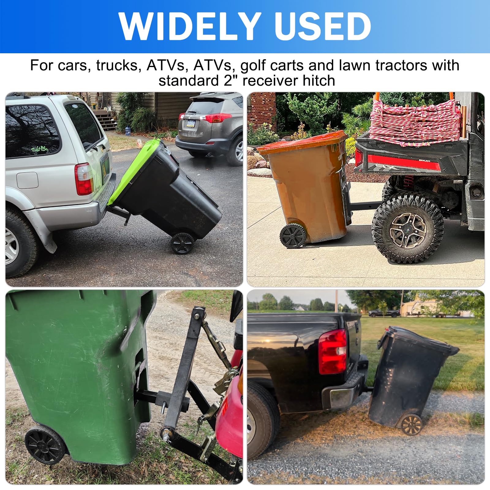 Linone installed on a golf cart towing a bin across grass smoothly