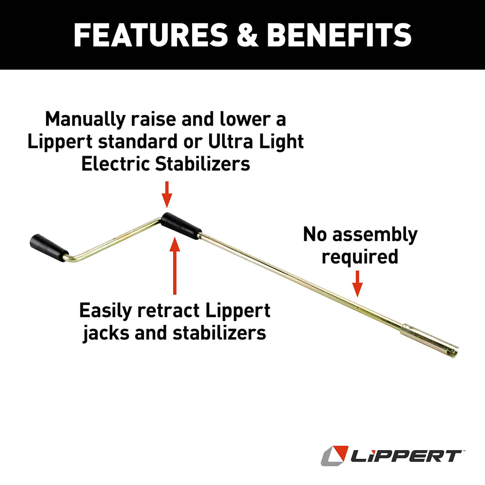 Lippert close-up of crank handle texture highlighting durable construction benefit