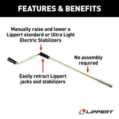 Lippert close-up of crank handle texture highlighting durable construction benefit
