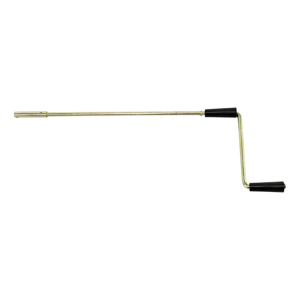 Lippert crank handle next to ruler showing compact size and portability benefit
