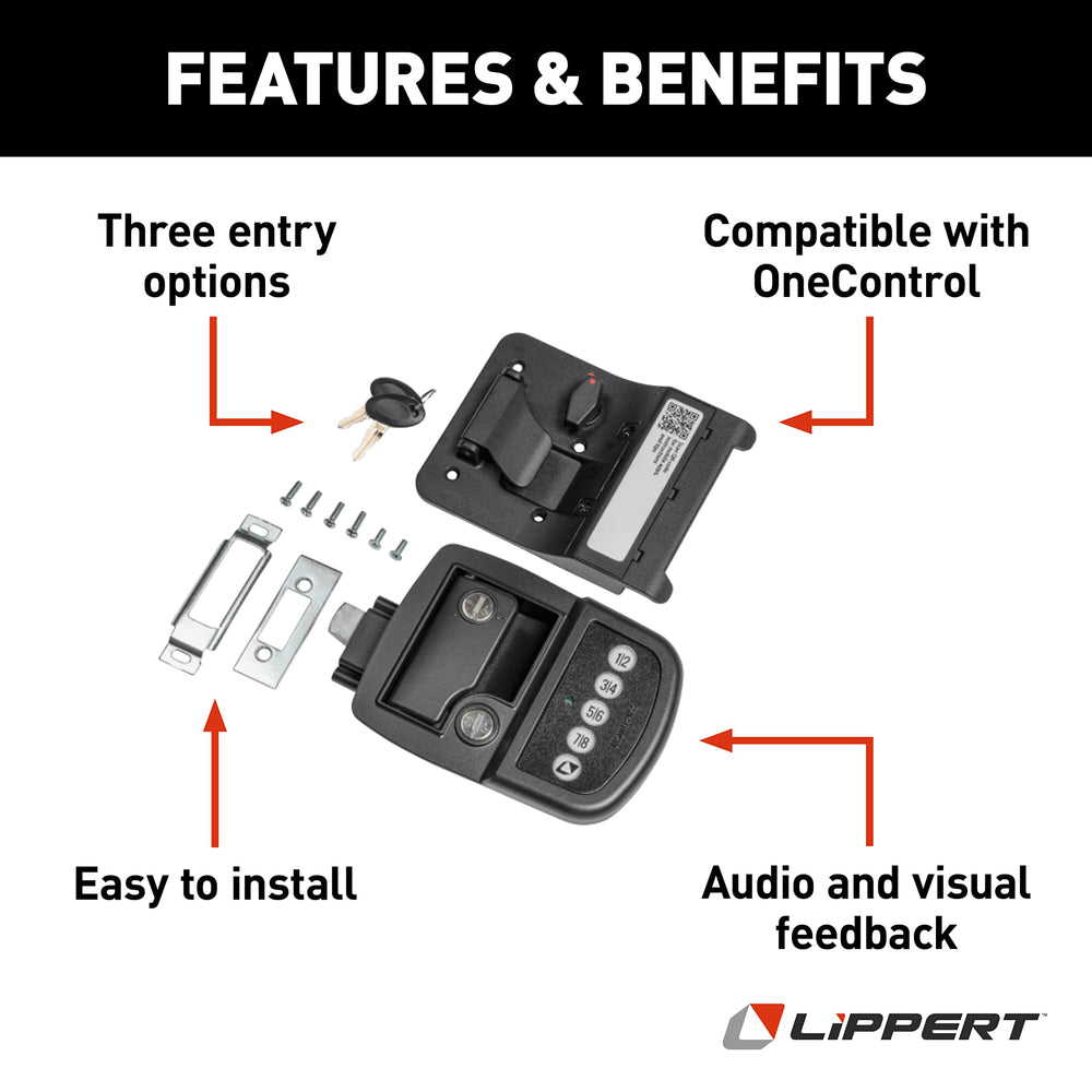 Lippert Components illuminated keypad close-up demonstrating nighttime visibility and ease