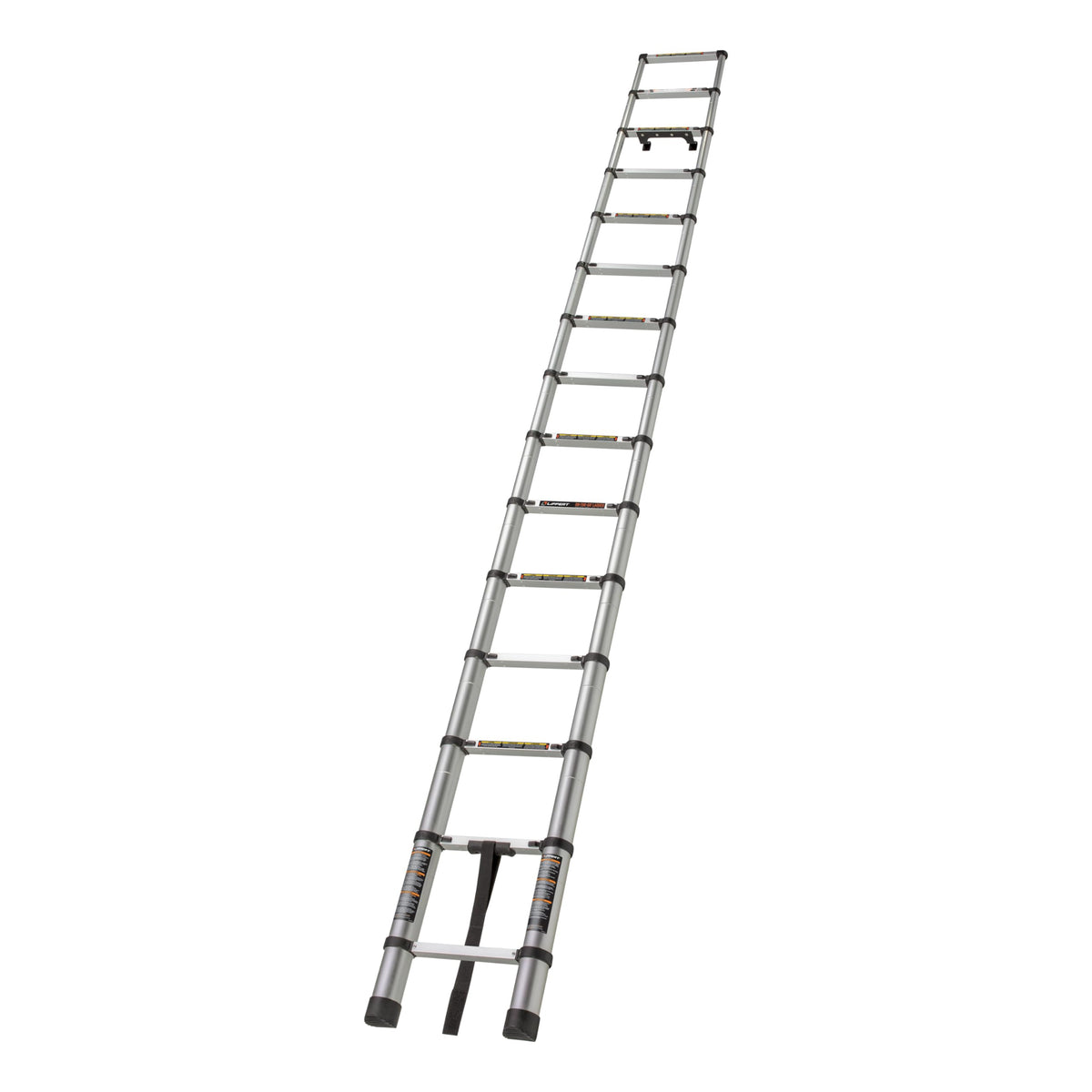 Lippert front view of ladder showing compact folded profile and easy transport benefit