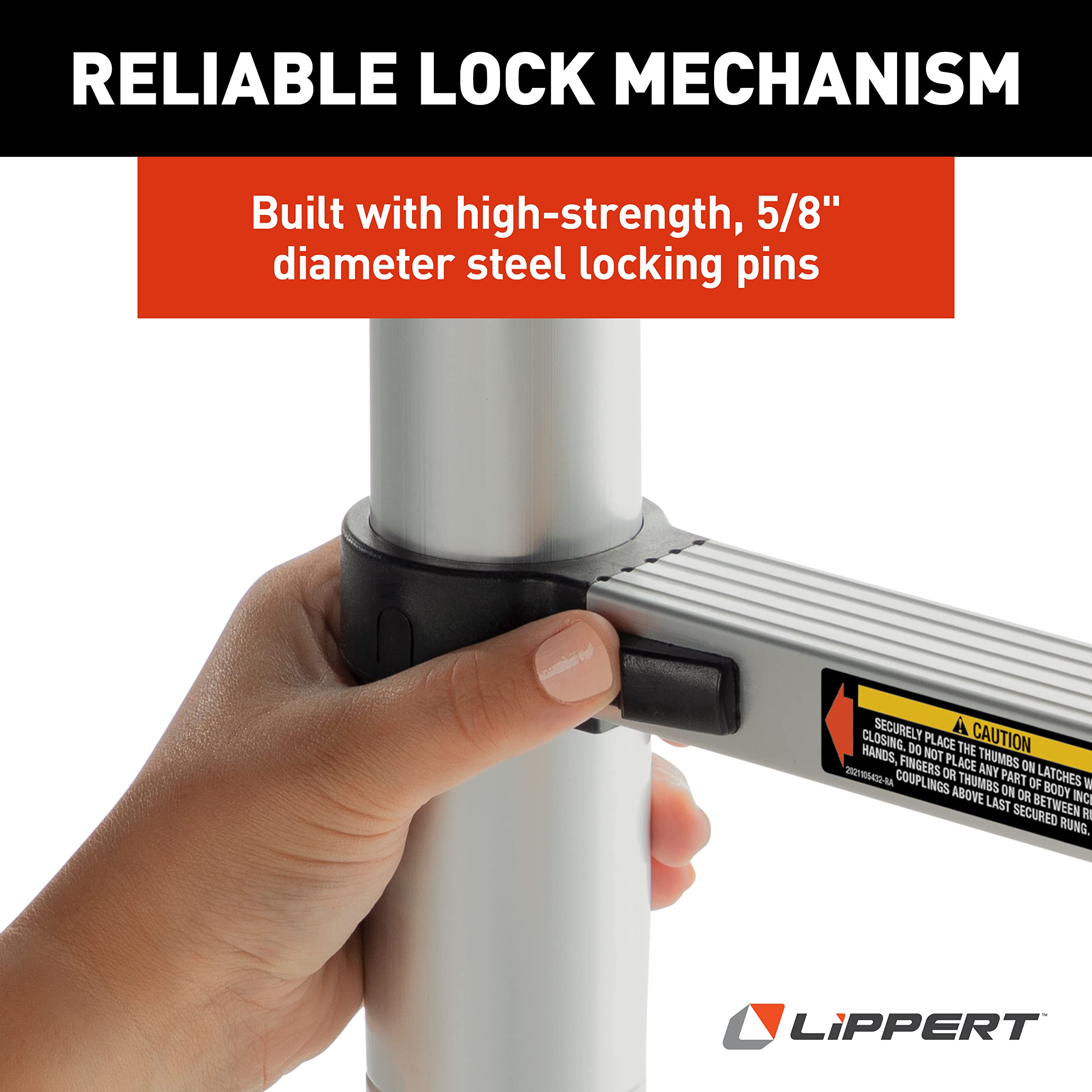 Lippert ladder inserted into RV receiver showing easy receiver attachment