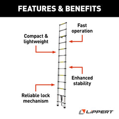 Lippert ladder retracted to 33.5 inches for easy storage and transport