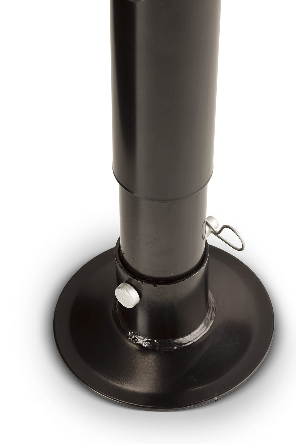 Lippert Components jack extended showing 14 inch vertical range for versatile trailer heights