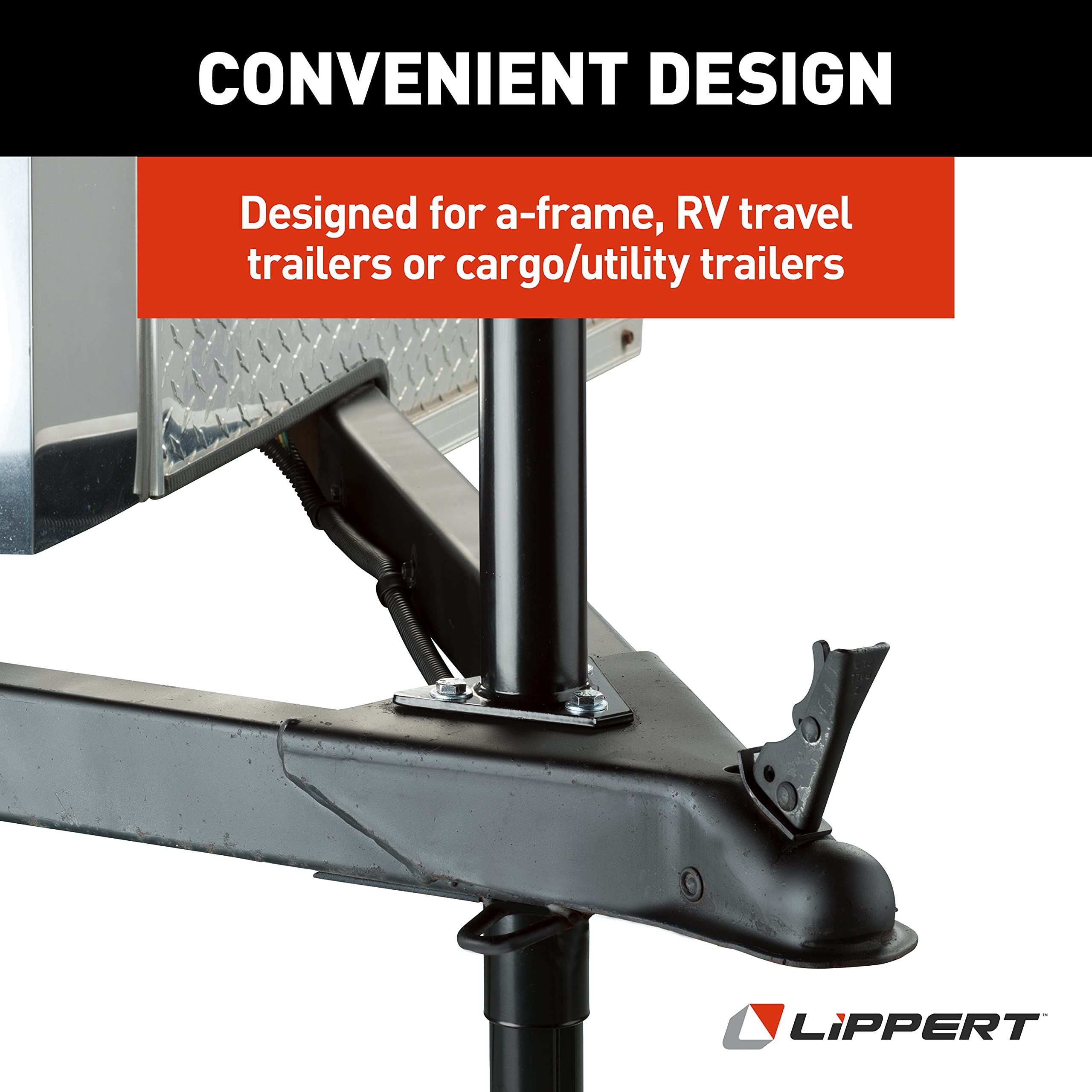 Lippert Components manual crank being used to raise trailer offering reliable backup control
