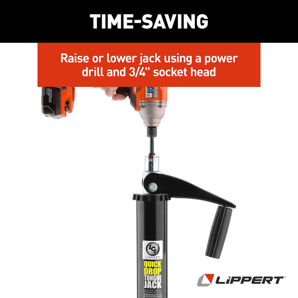Lippert Components jack mounted on a trailer demonstrating easy installation and towing readiness
