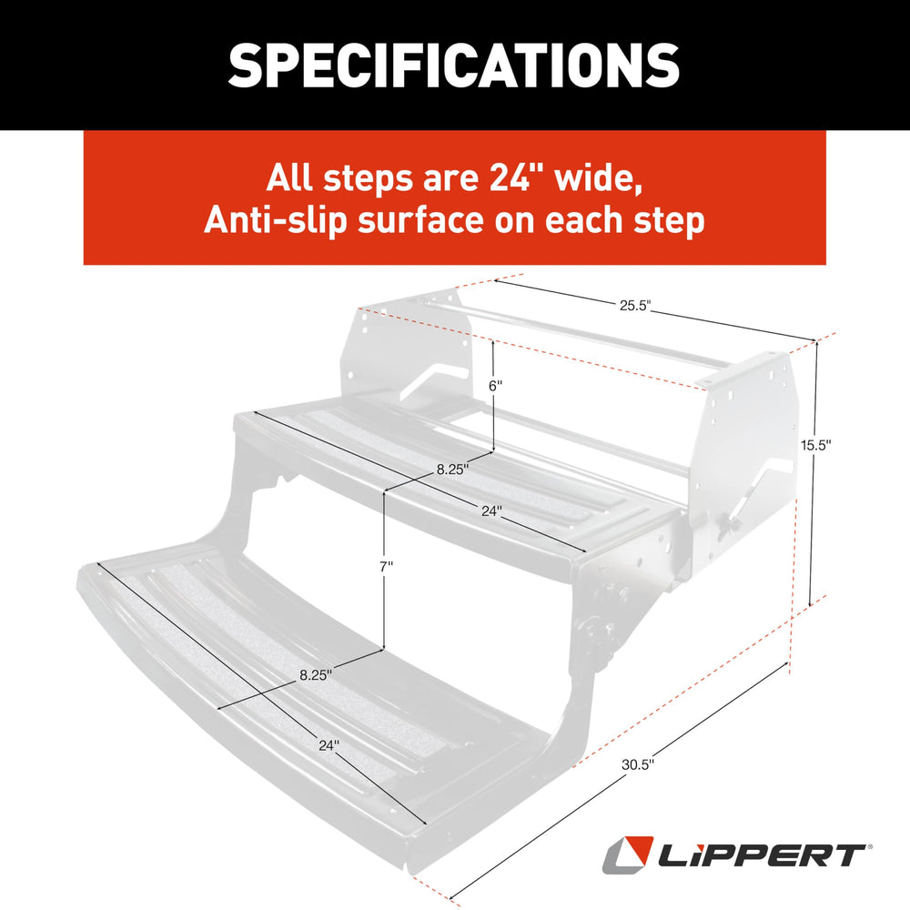 Lippert Radius folded compact under doorway to save space and simplify storage